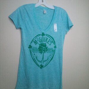 McGuire's Pensacola Destin Florida Shirt Women S V-Neck Short Sleeve Green